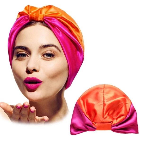 Turban en Satin élastique Double couche pour femmes, bonnet pour cheveux bouclés, bandeau de sommeil, bonnet respirant, accessoires pour cheveux
