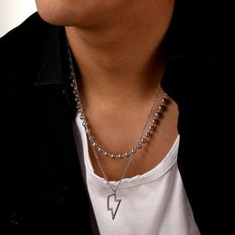 Collier Double couche en acier inoxydable, chaîne de perles rondes creuses, bijoux cadeau pour hommes, garçons, femmes et filles