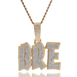 Pendentif lettres initiales Double couche, zircone cubique pavée, collier personnalisé avec nom plaqué, bijoux hip hop