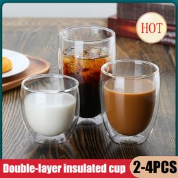 Dubbellaags Geïsoleerde Glas Cup Antiscalding Tumblers Anti-Cold Coffee Milk Drank Mok Bamboe Deksel Transparent Drinkware Gift