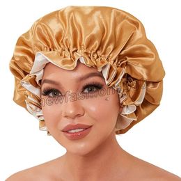 Grand Bonnet en Satin de soie Double couche pour cheveux longs bouclés, Bonnet de sommeil, couleur unie, chapeau de chimio, mode africaine, couvre-chef réglable