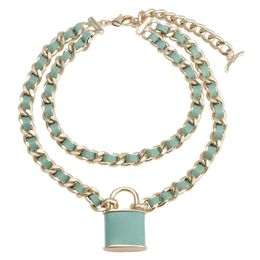 Dubbellaags slot hanger ketting met stempel vrouwen brief korte ketting kettingen voor cadeau partij topkwaliteit Jewelry264C
