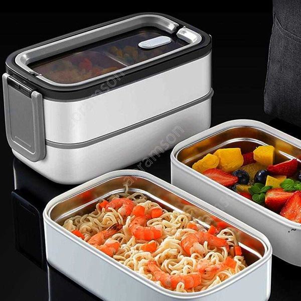 Caja de almuerzo de doble capa Cajas Bento de almacenamiento de contenedores de alimentos con aislamiento ecológico de acero inoxidable portátil con bolsa para mantener caliente DAA222