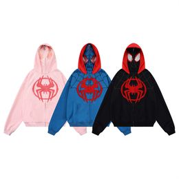 Dubbellaags Masker Rits Hoodie Jas Y2K Borduren Spinnenweb Volledige Zip Up Sweatshirt 2023 Harajuku Punk Jas Hoodie