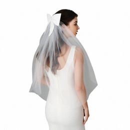 Double couche maille tulle couleur unie femmes voile de mariage court avec clip bord côtelé centre cascade mariée casque fête m6WQ #