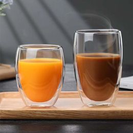 Tasse double couche, tasse en verre à haute teneur en borosilicate, tasse à lait résistante à la chaleur, tasse à fruits d'été, fournitures de fête de festival, tasse transparente en forme d'œuf