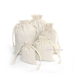 Petit sac d'emballage cadeau en coton, sac d'emballage en lin et coton, sac de rangement à cordon respectueux de l'environnement avec LOGO imprimé personnalisé