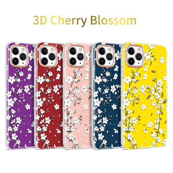 Double Couche Modèles 3D Fleur De Cerisier Durable Cas Pour iPhone 12 Mini 11 Pro XS MAX XR X 8 7 Plus SE2020 Couverture de Téléphone