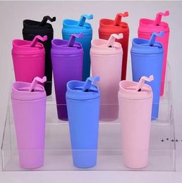 Dubbele laag plastic matte tumbler 22oz matte plastic bulk tumblers met deksels voor buitensport camping zee levering F053102