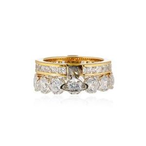 Anillo desmontable con corona de diamantes de imitación de doble capa, sentido de diseño doble de lujo ligero Ins de alta calidad