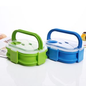 Double Couche Silicone Pliable Bento Box 1600ml Four À Micro-Ondes Boîte À Lunch Pliante Conteneur De Stockage Des Aliments Boîte À Lunch 201016