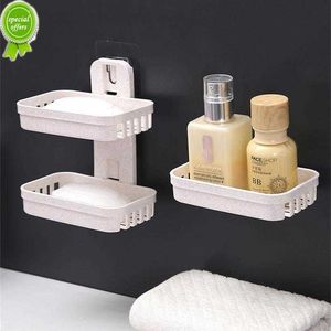 Double couche porte-savon porte-savon sans poinçon mural tiroir support de vidange cuisine éponge boîte de rangement salle de bain organisateur support