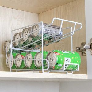 Dubbellaags Opslag Cansjes Rack Drank Soda Coke Bier Can Dispenser Houder Koelkast Keuken Desktop Organizer Plank 211112