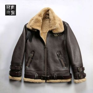 Chaqueta de cuero genuino con solapa grande para hombre integrada de piel de oveja de algodón con cuello de doble capa N3FF