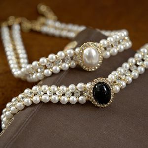 Dubbellaags kettingen voor vrouwen gesimuleerde perenkristal nekketen vrouwelijke sieraden groothandel cadeau choker vintage