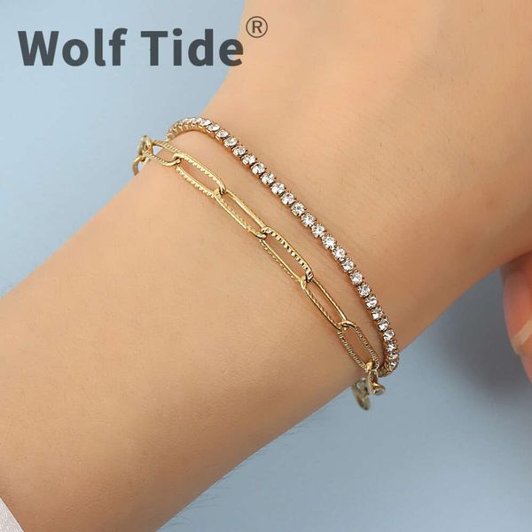 Doppellagiges Tennis-Kettenarmband, New Fashiom 18 Karat Gold, Diamant-geprägter Damen-Armreif und Armbänder-Set, verstellbar, für Frauen, Mütter, Damen, Boho-Schmuck, Pulseras