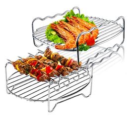 Rack de cuisson à double couches Bac à barbecue en acier inoxydable Air Fryer accessoire Utilisation de la cuisine de barbecue en plein air 240410