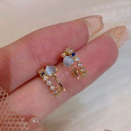 Boucles d'oreilles Double couche pour femmes et filles, Zircon exquis, petite pierre œil de chat, boucle d'oreille quotidienne, bijoux à la mode, vente en gros, YME109