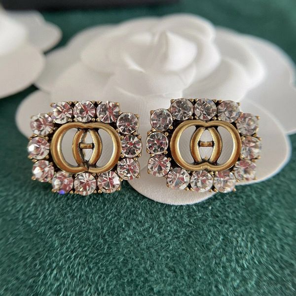 Boucles d'oreilles double lettre boucles d'oreilles diamant designer pour femmes luxe or perle cristal or 925s bijoux classique Saint Valentin fiançailles cadeau pour la mariée