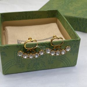 Boucles d'oreilles en forme d'éventail à Double lettre pour femmes, cerceaux en diamant, strass transparents, avec boîte 2556