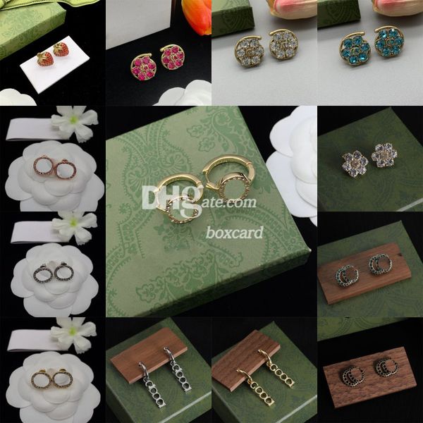Boucles d'oreilles de luxe Double lettre pour femmes, boucles d'oreilles de styliste en cristal et diamant, bijoux avec boîte-cadeau, cadeau d'anniversaire