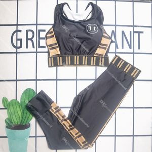 Survêtements imprimés Double lettre pour femmes, tenues de Yoga dos nu, gilet de Sport sans manches, Leggings de course pour dames