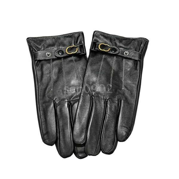 Guantes de lujo con letras dobles para hombre, guantes de cuero de alta calidad, manoplas cálidas a prueba de viento para invierno, manoplas gruesas de Cachemira para hombre