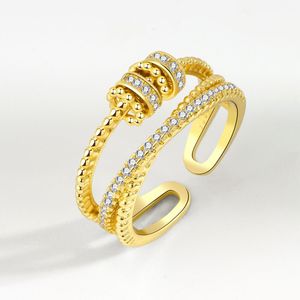 Dubbele lijn persoonlijkheidsringen Smart Loop Open Ring Dames meerlagige roterende zirkoonring sieraden