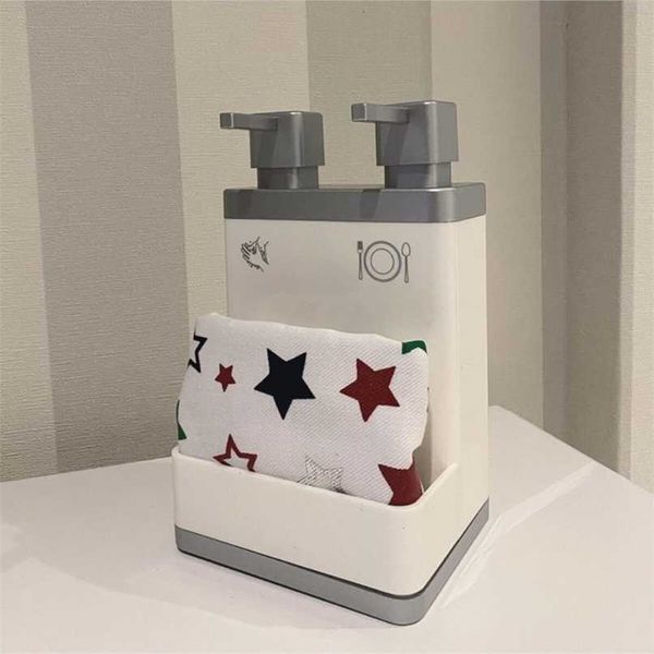 Double distributeur de savon liquide acrylique plat porte-éponge cuisine salle de bain accessoires 3 couleurs lavage rechargeable décoratif 211206