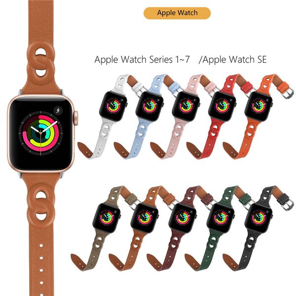 Bracelet de montre à double boucle en cuir 8 style taille fine pour iWatch Series 7 6 SE 5 4 3 pour Apple Watch 38 40 41 42 44 45mm