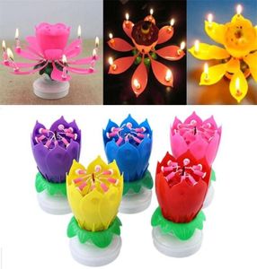 Double Lotus Music Candle Romantic Happy Birthday Flower Play Magic Musical for Kids Gift Party Candles6975657