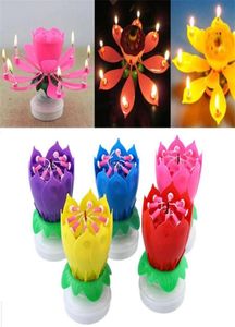 Double Lotus Music Candle Romantic Happy Birthday Flower Play Magic Musical For Kids Gift Party Candles3797210