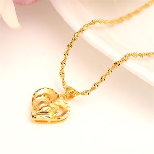 Collares con colgante de corazón doble, joyería romántica de 24 k, oro fino amarillo, regalo de boda para mujer, novia, esposa, regalos 276w