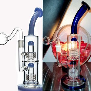 Double matrice Perc verre eau Bongs plates-formes pétrolières narguilés Shisha fumer tuyau de verre recycleur Dab Rigs 25 cm de haut