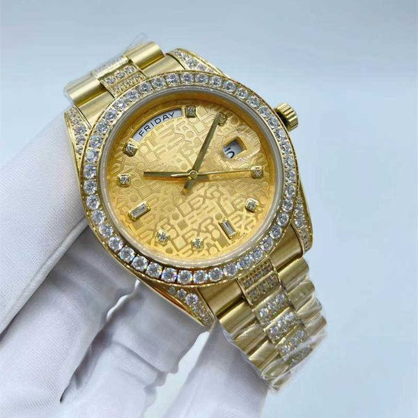 Double montre pour hommes graphique automatique calendrier visage 41mm rangée centrale bracelet diamant montres pour femmes en acier pliant
