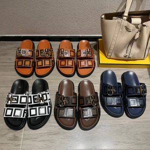 Dubbele Monk Strap Schoenen F Slippers gesp sandaal Designer dames man schoenen Leren platform Slide Casual Plat bruin zwembad Slipper Zomer buiten sandaal strand sanda