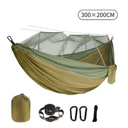 Hamaca doble con mosquitera, 300x200CM, talla grande, hamaca antimosquitos para exteriores, tela de paraguas, nailon antivuelco para acampar 240222