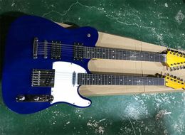 Double Neck Blue 6 + 12 strings elektrische gitaar met witte slagplaat, chromen hardware, palissander toets, kan worden aangepast