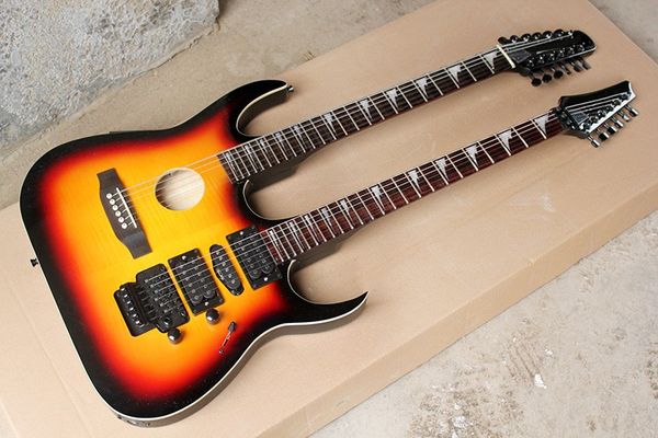 Guitare électrique à Double cou tabac sunburst 6 + 12 cordes avec micros floydroses HSH livraison gratuite