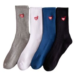 Chaussettes à double aiguille dessinent une couleur unie chaussettes pour hommes femmes automne/hiver longues chaussettes en coton personnalité ins ti