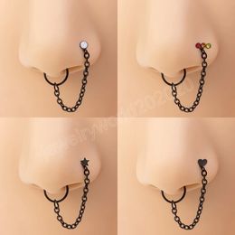 Double anneau de nez avec chaîne, cerceau en acier inoxydable, faux Piercing, pince-nez, clou de narine pour femmes et hommes, bijoux de corps à la mode