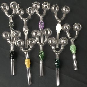 Dubbele oliebrander glazen leidingen rokende buis schedel waterpijp voor waterpijp shisha rigs tabak sigaretten hand pipeshookah buizen glazen bongs