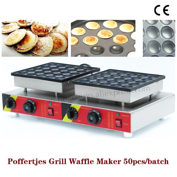 Máquina de tortitas pequeñas con sartenes dobles, máquina Poffertjes con sartén antiadherente, máquina para hacer gofres a la parrilla con 50 Uds. De moldes 3563203