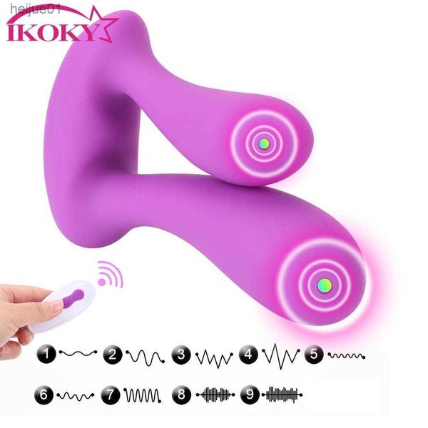 Double Pénétration Double Tête Anal Plug Vibrateur Anus Vagin Masseur 9 Vitesse G-Spot Stimulateur Télécommande Sex Toys Pour Femme L230518