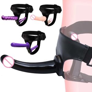 Strapon à double pénis Double Strapon Ultra Elastic Harness Belt Strap on Dildo Adulte Sexy Toys for Woman Couples Anal Soft