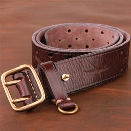 Dubbele pin koper buckle heren s luxe mode riem retro eerste laag pure cowhide jeans met echte lederen stijlvolle riemen 220712