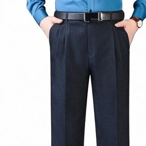 Pantalon taille haute double plissé pour hommes, ample, droit, costume, ajustement décontracté, formel, Dr, épais, P73a #