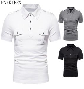 Double Pocket Militaire Epaulet Polo Shirt Men Summer Short Sleeve Slim Fit Polo Homme Fashion Turn Down Collar Polos Para Hombre 23903893