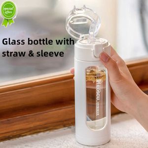 Double bouteille d'eau en verre portable mignon avec manchon en plastique gobelet tasse Kawaii avec des cadeaux de paille pour les filles jus de café au lait