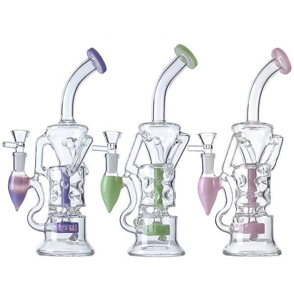 Double Recycler Verre Bong Turbine Perc Narguilés Fab Oeuf Conduites D'eau Huile Dab Rigs 14mm Joint Femelle Bongs Avec Bol En Verre